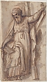 Saint Andrew, Apostle, with Transverse Cross, Book, and Fish, (recto); Architectural sketch (verso), Fabrizio Santafede (Italian, documented Naples, 1576–1623), Pen and brown ink, brush and gray-brown wash, over red chalk (recto);
 red chalk (verso)